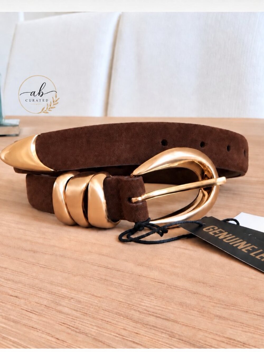 House of Harlow Chocolate Brown Suede Leather Gold Buckle Belt Size Small